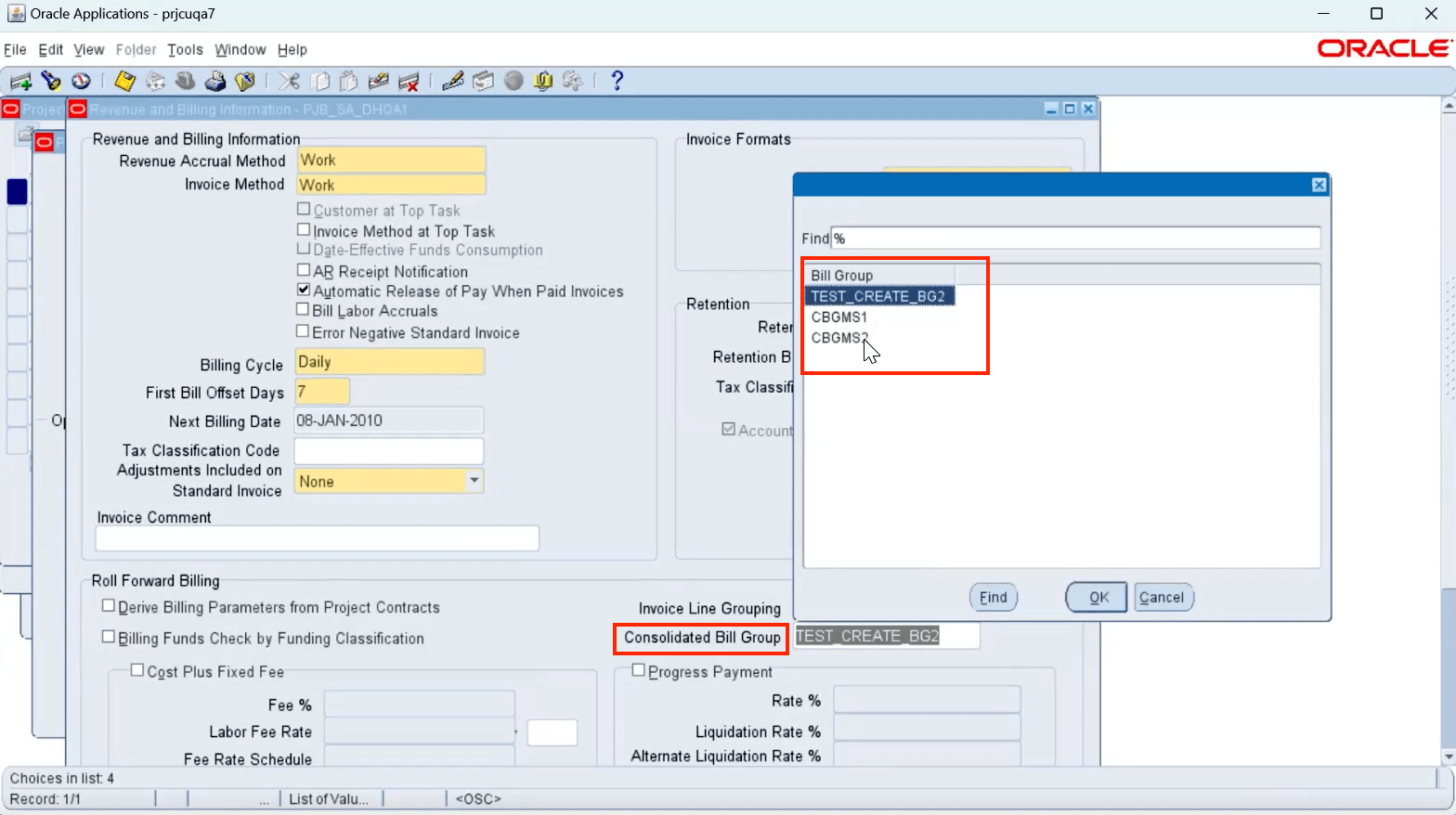 Fig.1 - Associating a consolidated bill group with a project