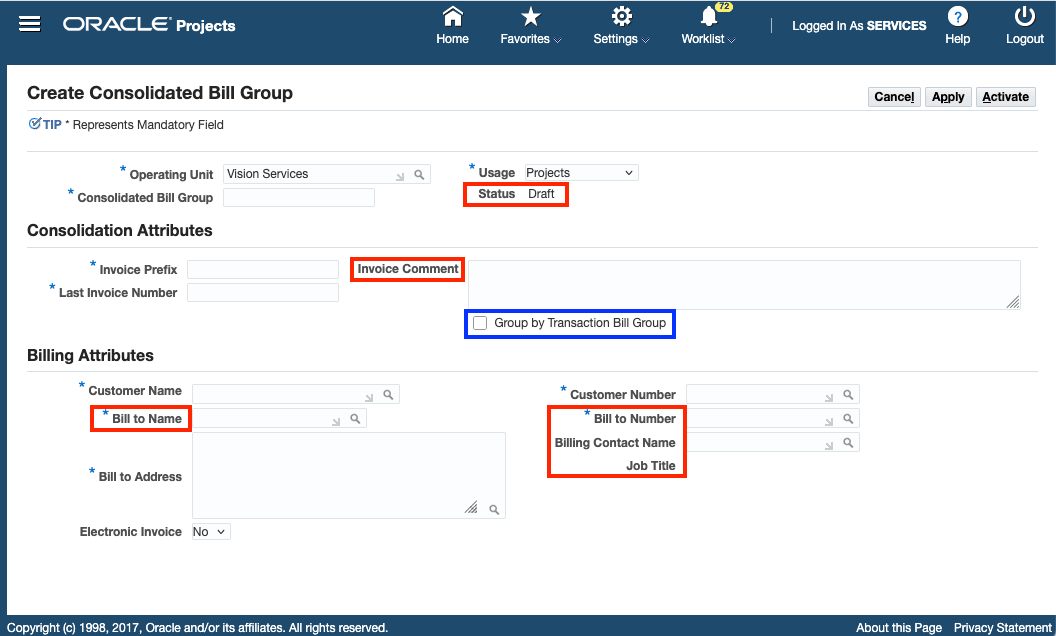 Fig.2 - Create Consolidated Bill Group