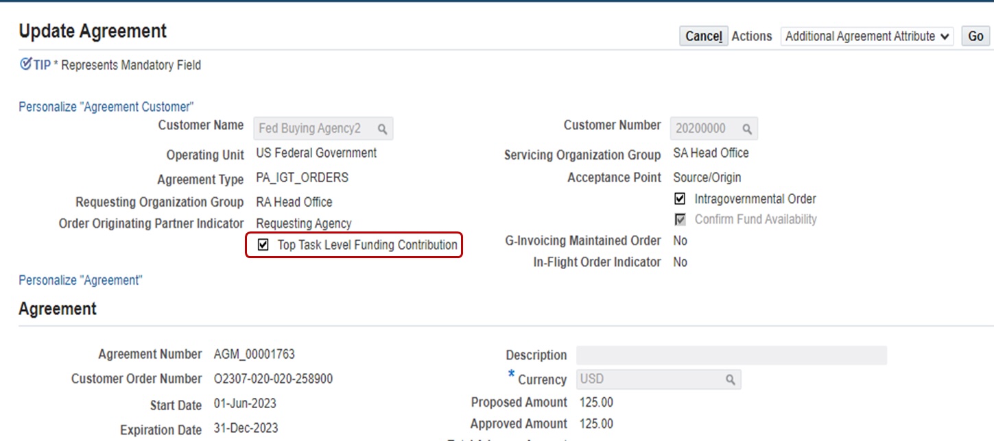 Fig. 2 - Cost based WCF Agreement level Setup