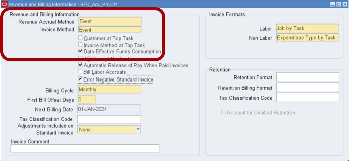 Fig2. - Cost Based WCF Project Billing Setup