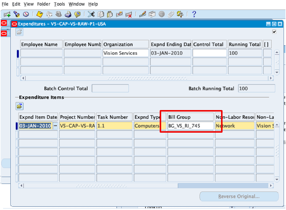 Bill Group Expenditure Entry Add or Modify