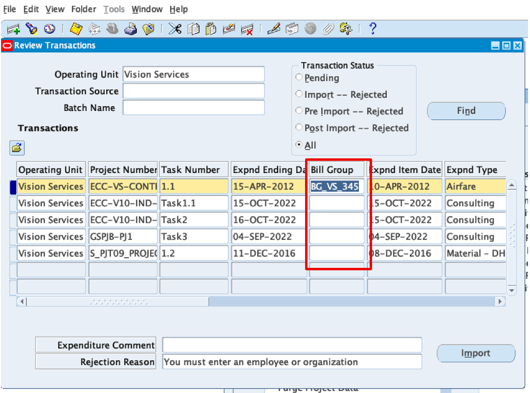 Bill Group Review Transactions Add or Modify