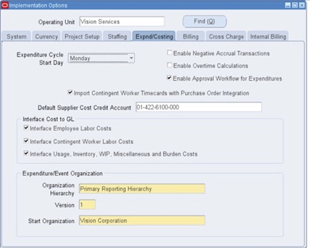 Implementation Option for Enable Expenditure for Approval