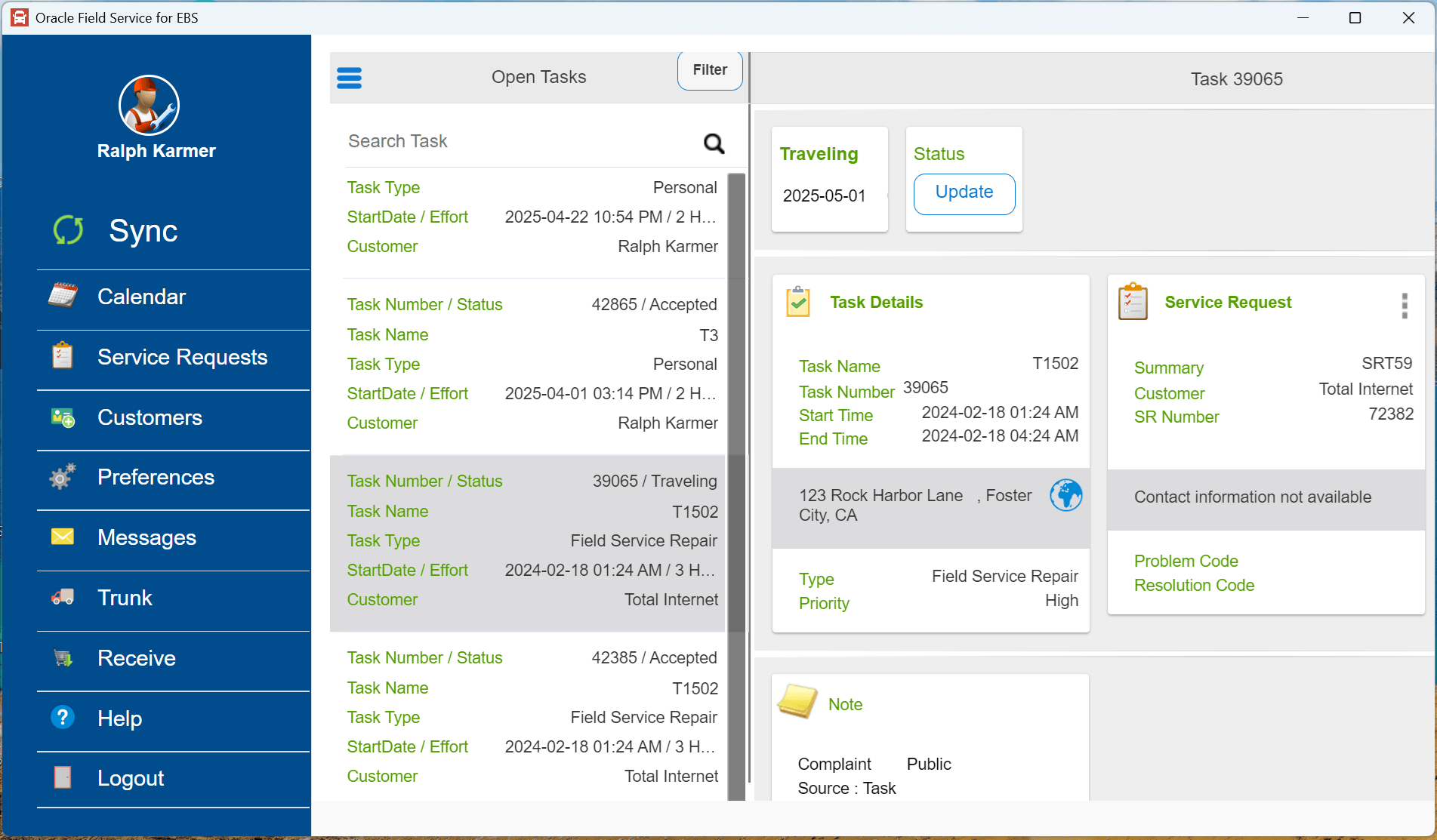 Main Menu expanded in open tasks view