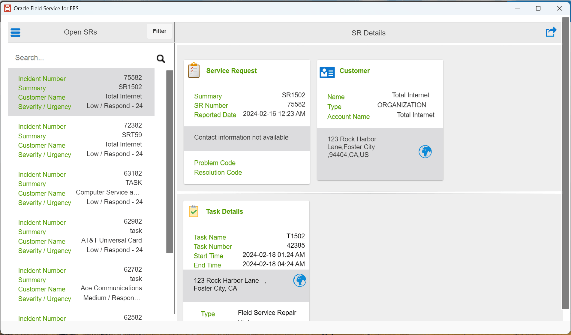 Open Service Requests View