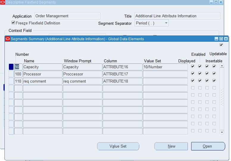 Order Management Line DFF