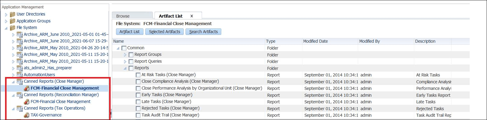 Shared Services File System showing reports
