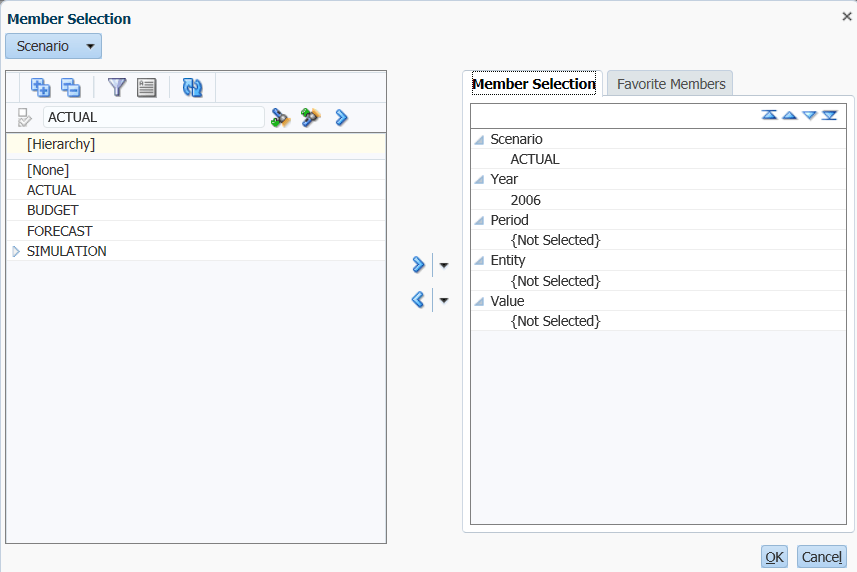 This image shows the Member Selection dialog box. This image shows the Member Selection dialog box.