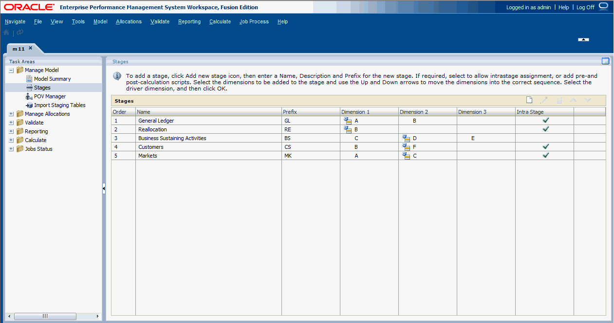 The Stages Screen is used to add, modify or delete model stages, and to set the Dimensions and their order.