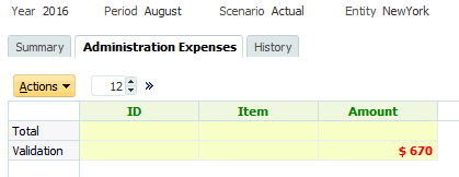 Form showing validation field