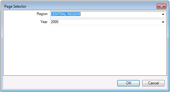 Page Selector Dialog Box with Selections for Region and Year