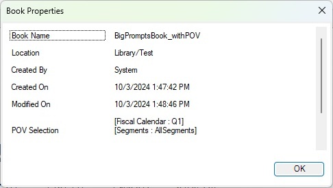 Book Properties dialog showing the Location field as Library/Test