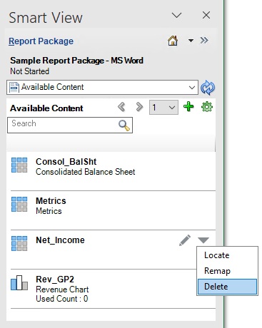 Available Content Panel showing the More Actions Delete option highlighted for a selected available content