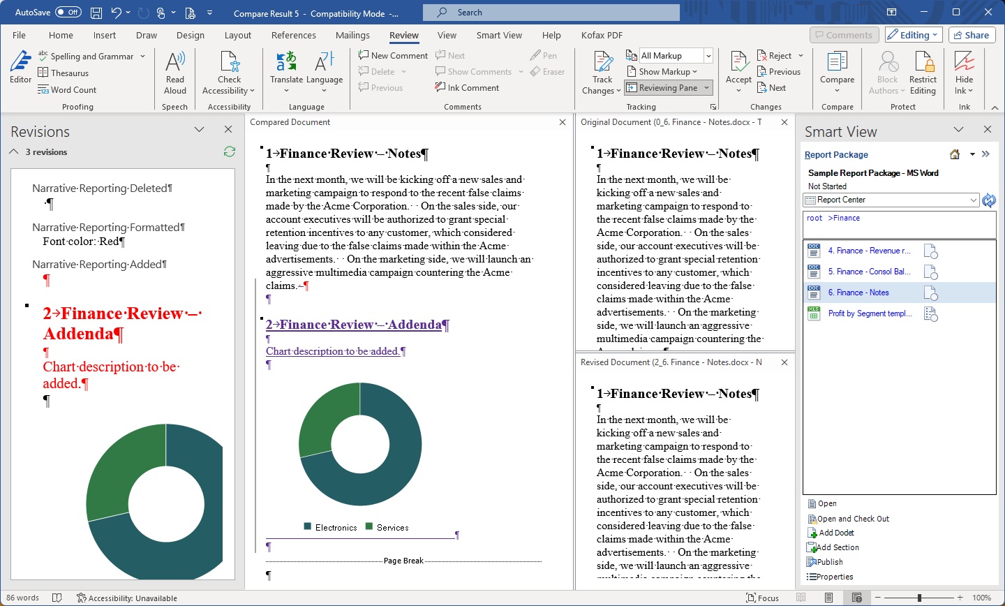 Summary of changes, Compared doclet, Original version of the doclet, and the revised version of the doclet - the version you are comparing to the original versiond