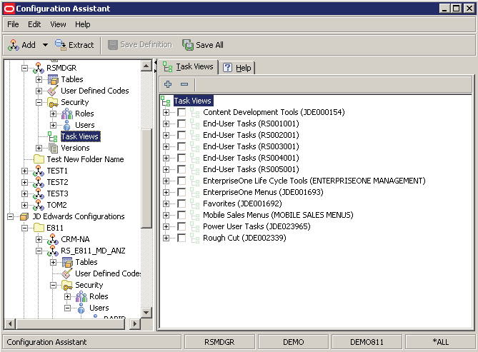Configuration Assistant - Task Views tab.