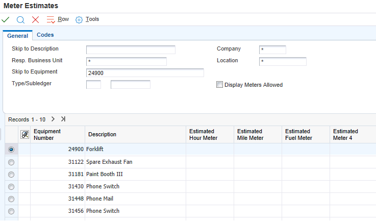 Meter Estimates form