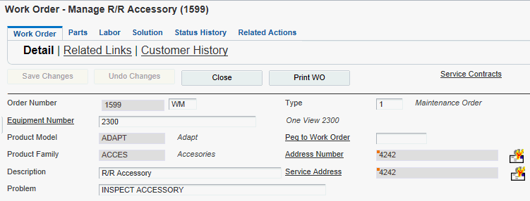 Work Order- Manage [work order description] form (1 of 2)