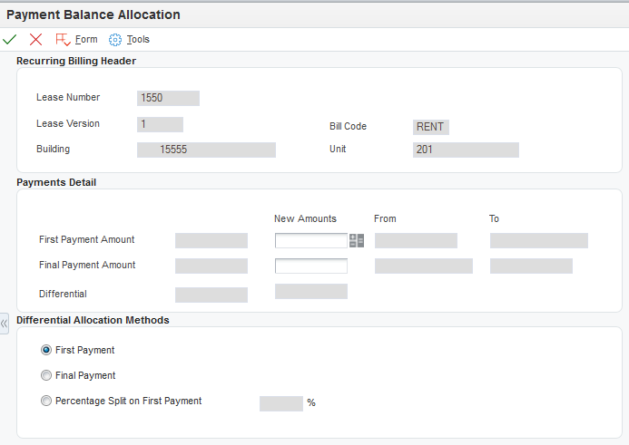 Payment Balance Allocation form