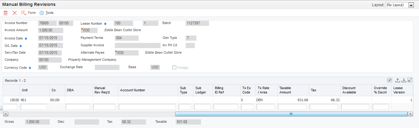 Manual Billing Revisions form