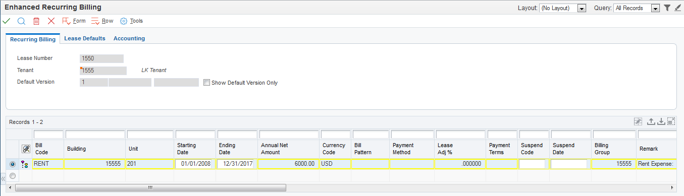 Enhanced Recurring Billing form