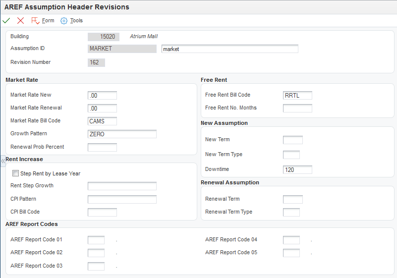 AREF Assumption Header Revisions form