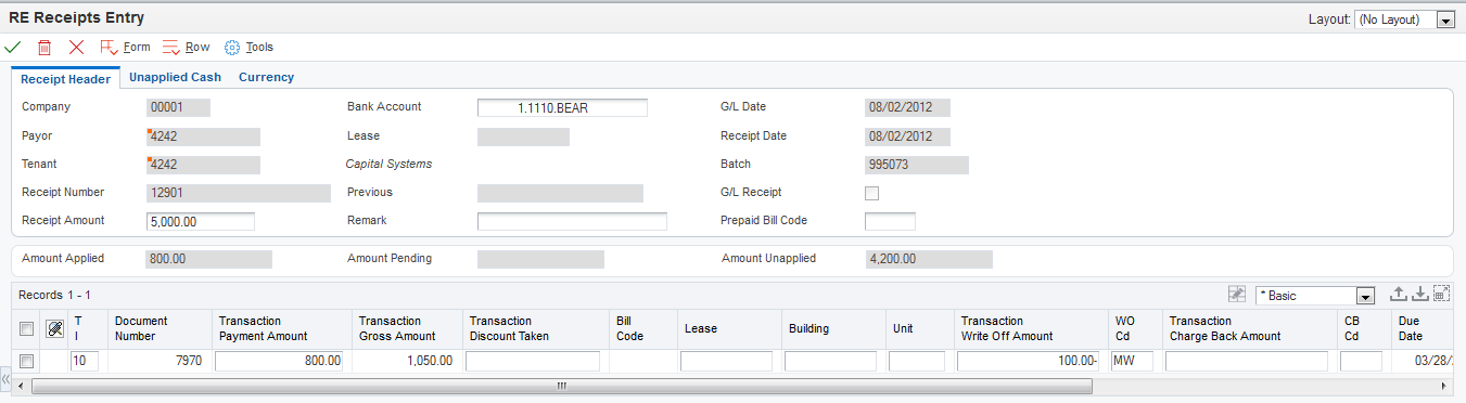 RE Receipts Entry form