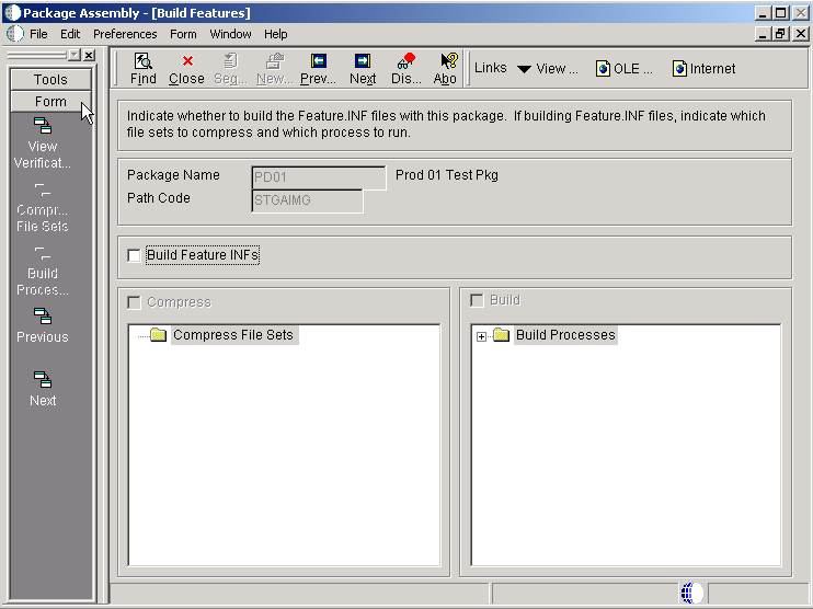 Build Features form