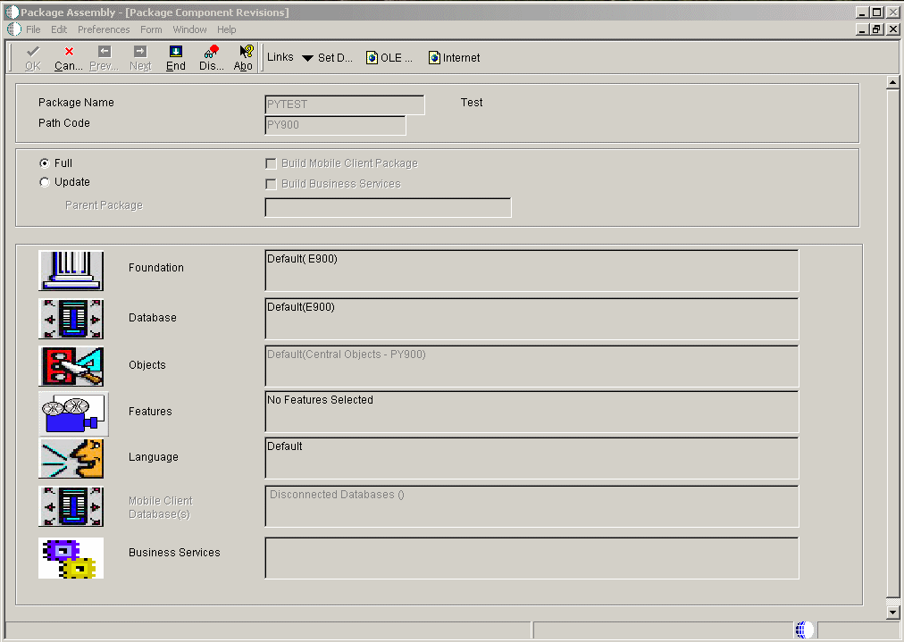 Package Component Revisions form