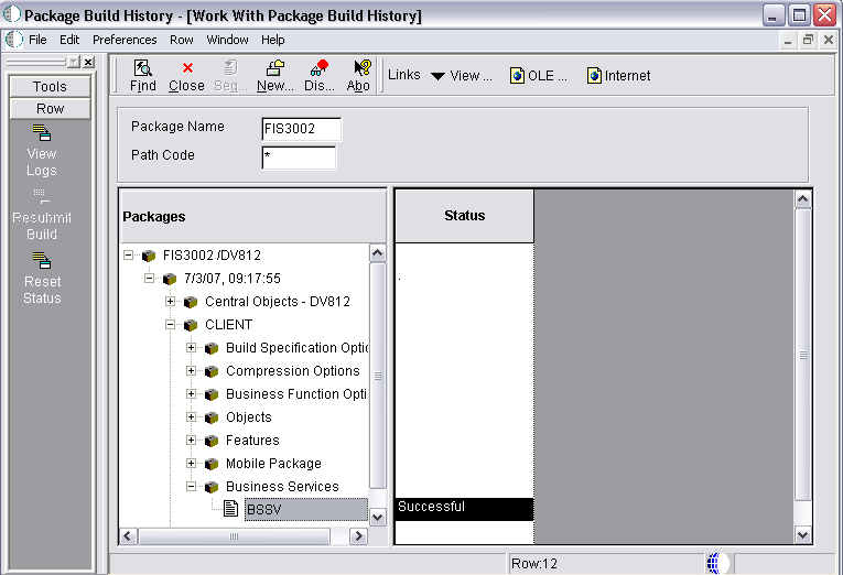 Work with Package Build History form