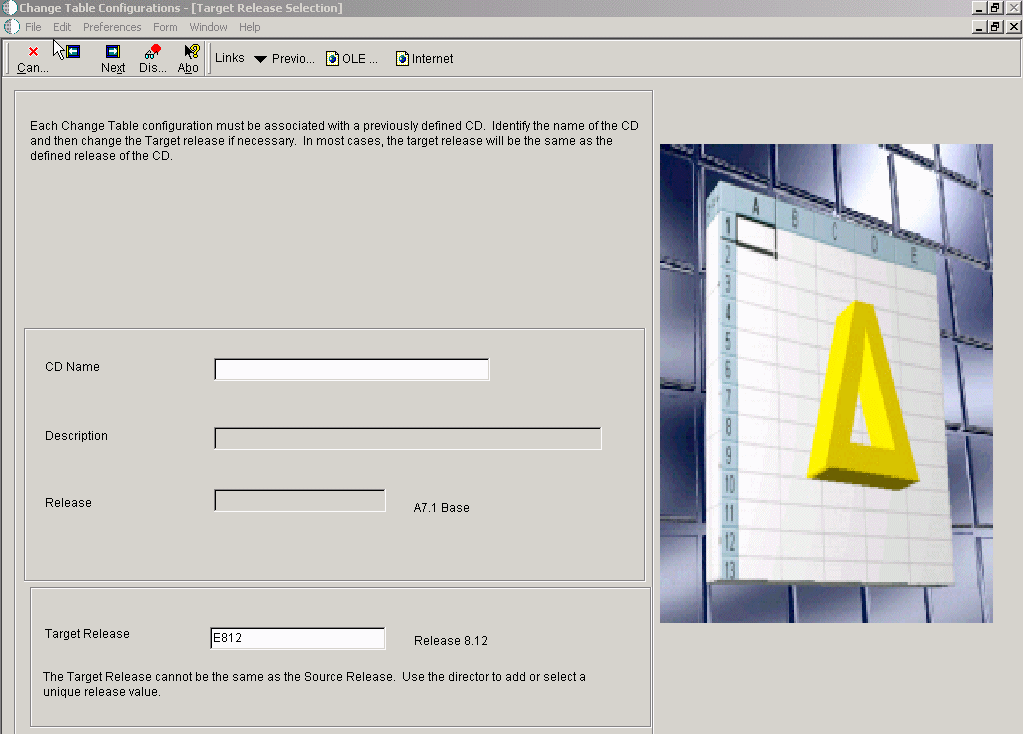 Change Table Configurations [Target Release Selection] form.