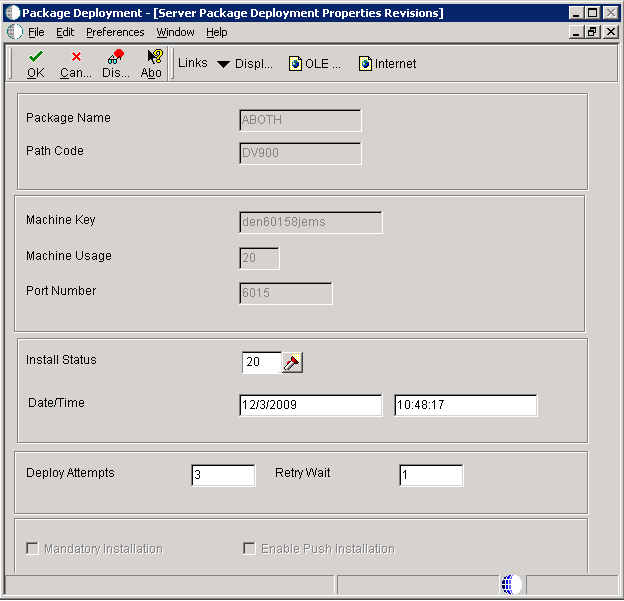 Server Package Deployment Properties Revisions form