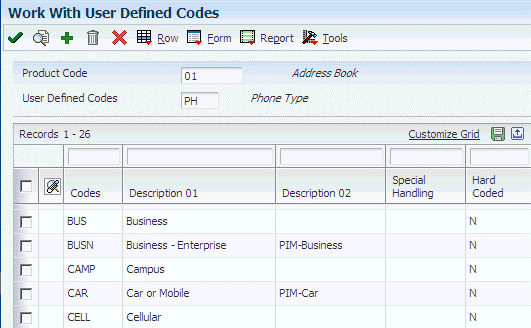 Work with User Defined Codes.