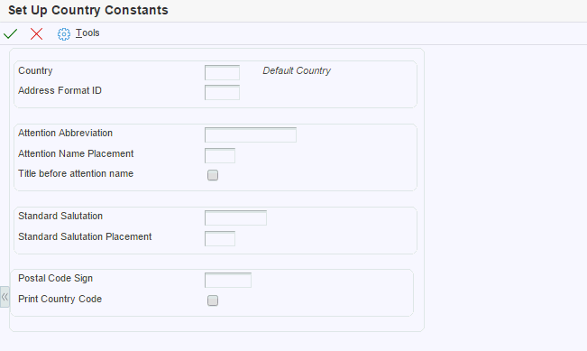 Set Up Country Constants form