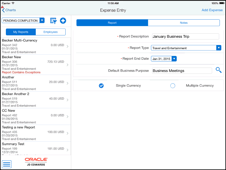 Add Expense Report Header