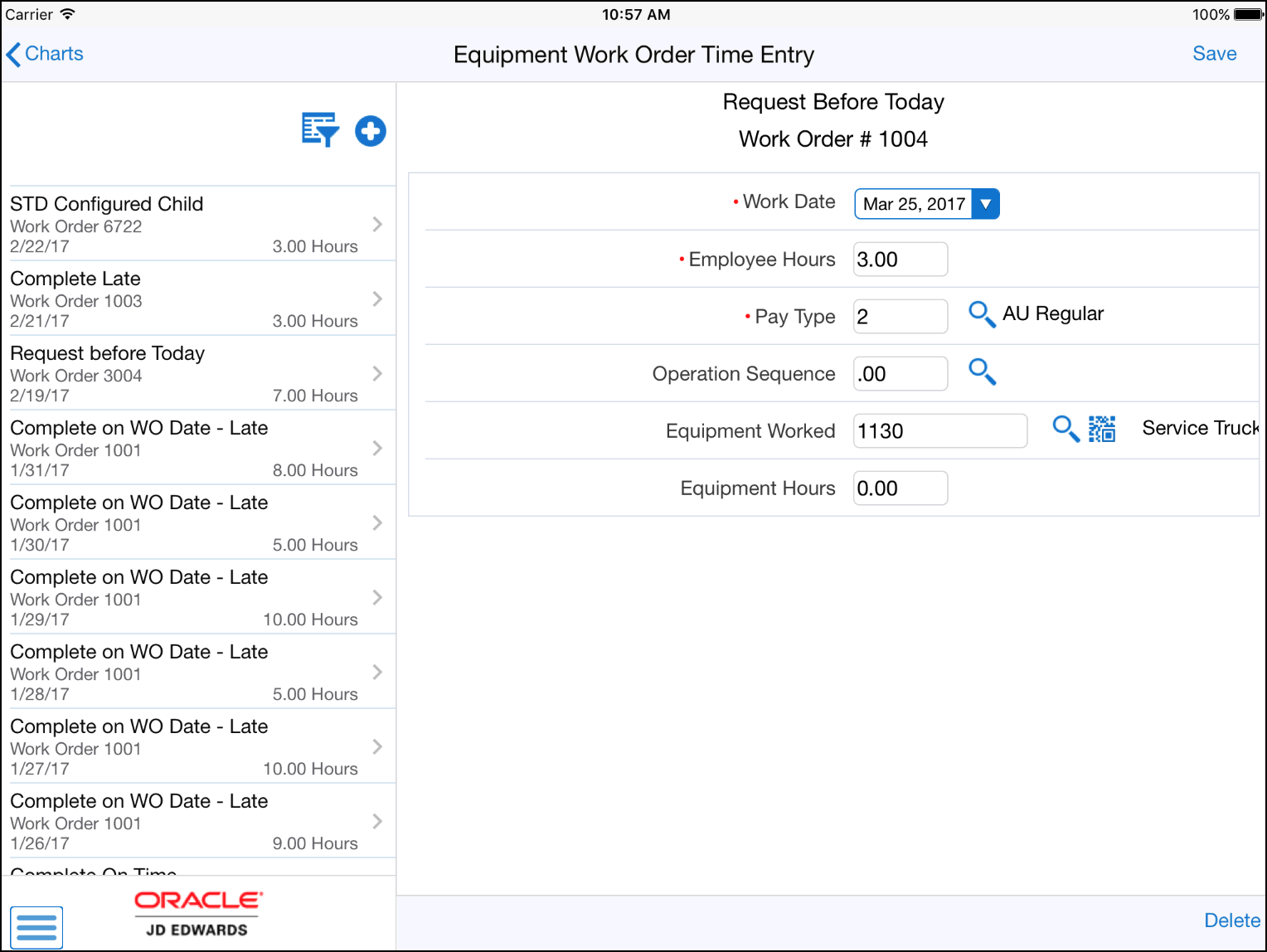 Equipment Work Order Time Entry - Edit