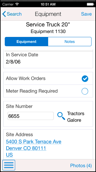 Service Equipment Smartphone: Site Coordinates