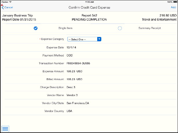 Confirm Credit Card Expense