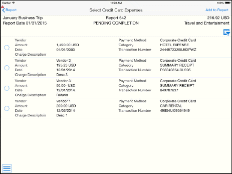 Select Credit Card Expenses