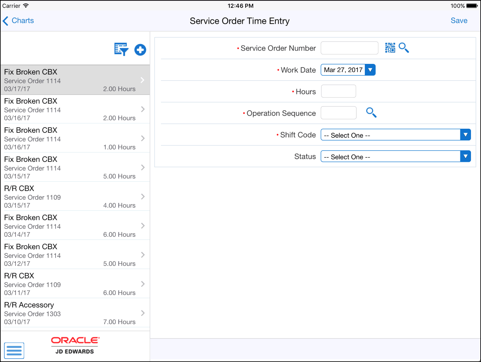 Service Order Time Entry - Add