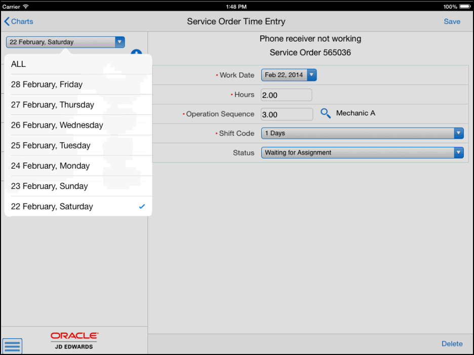 Service Order Time Entry - Days