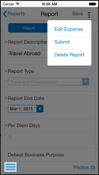 Edit Expense Menu Item