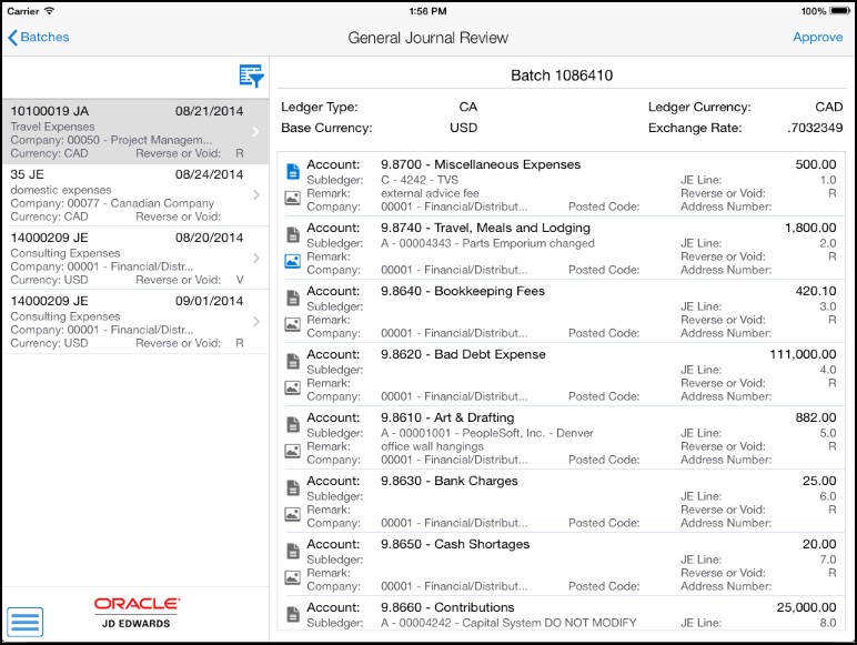 General Journal Review Screen: Tablet