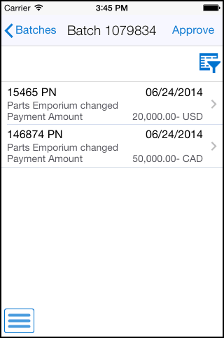 List of Payments in a Batch: Smartphone