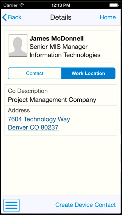 Contact Employee - Work Location