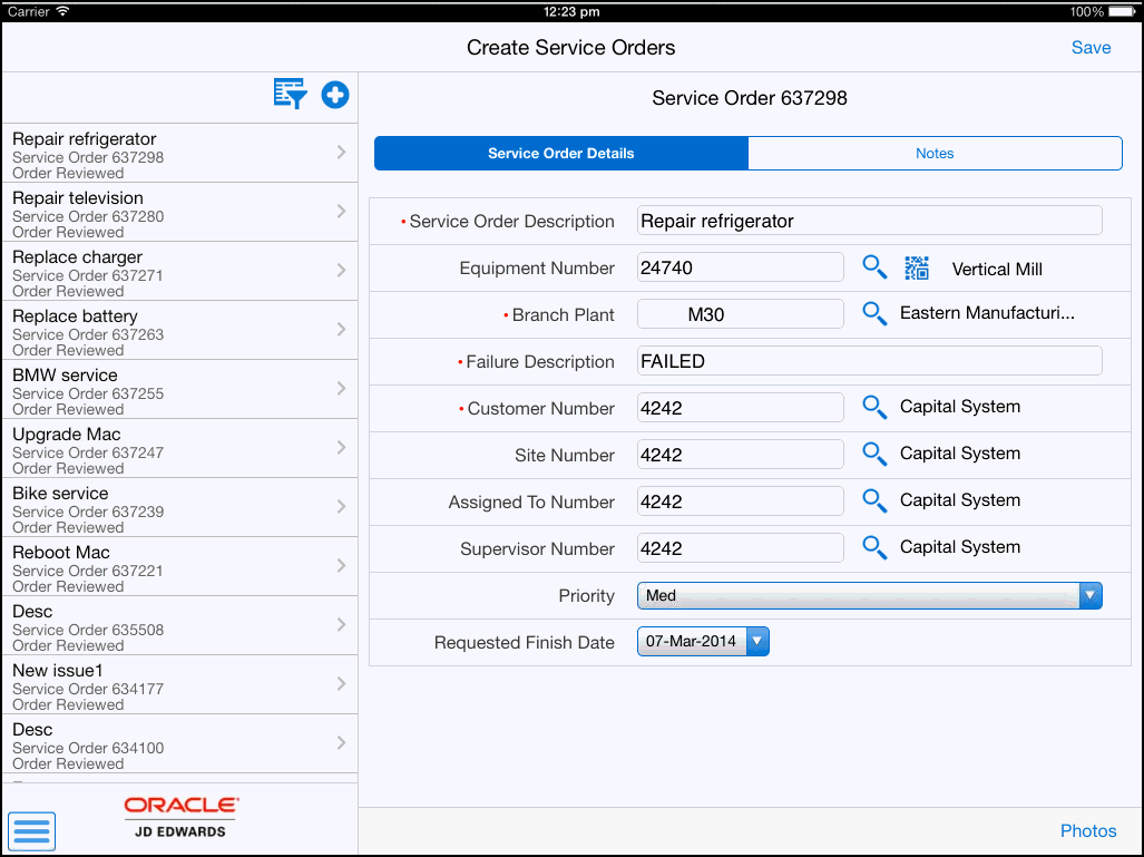Service Order Details