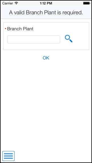 Enter Valid Branch/Plant