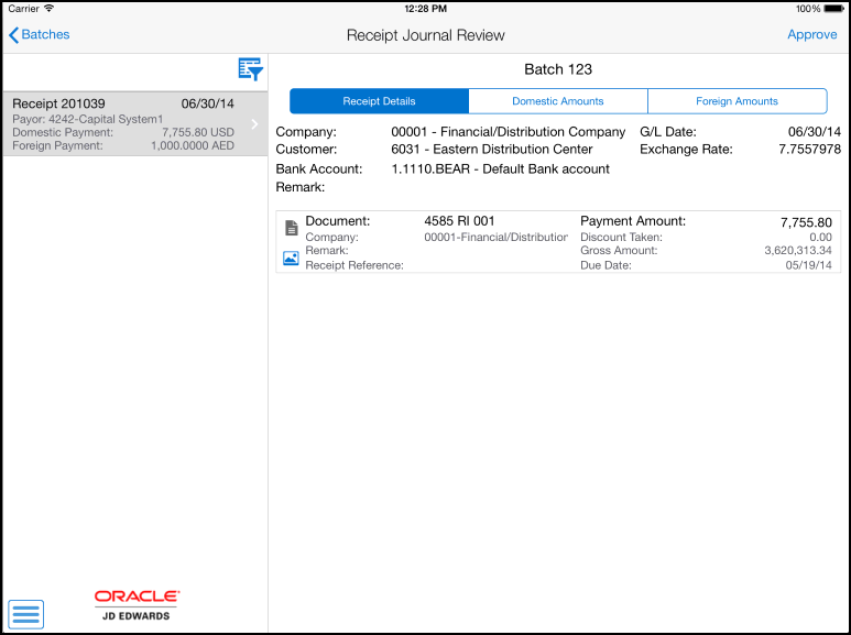 Receipt Journal Review: Receipt Details Screen - Tablet
