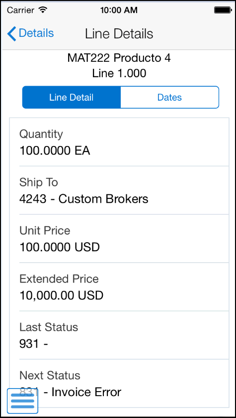 Line Details Screen: Smartphone