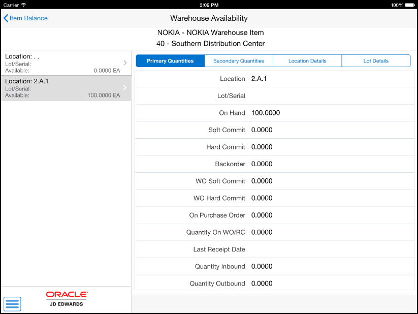Warehouse Availability: Availability Details