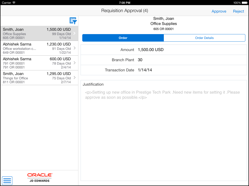 Requisition Approval Home Screen